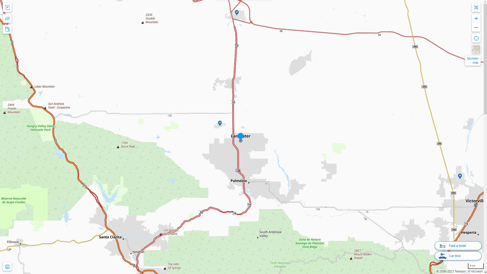 Lancaster California Highway and Road Map